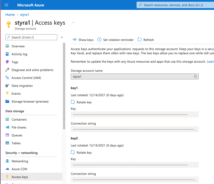 Figure 4 - Azure Keys