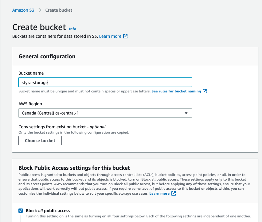 Figure 7 - Create a S3 Bucket