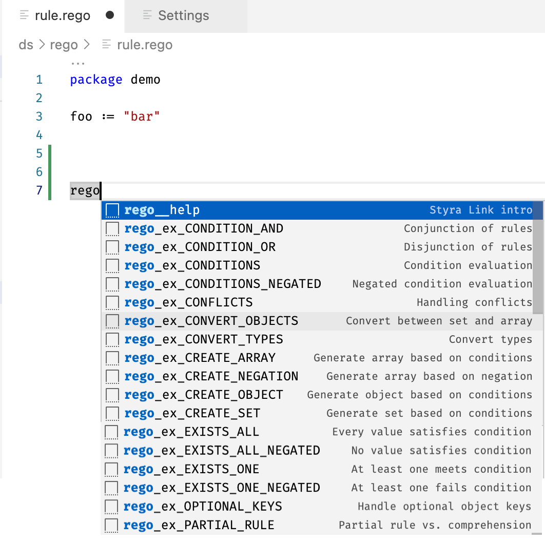 Styra VS Code Tools Snippet List Styra VS Code Tools Snippet List